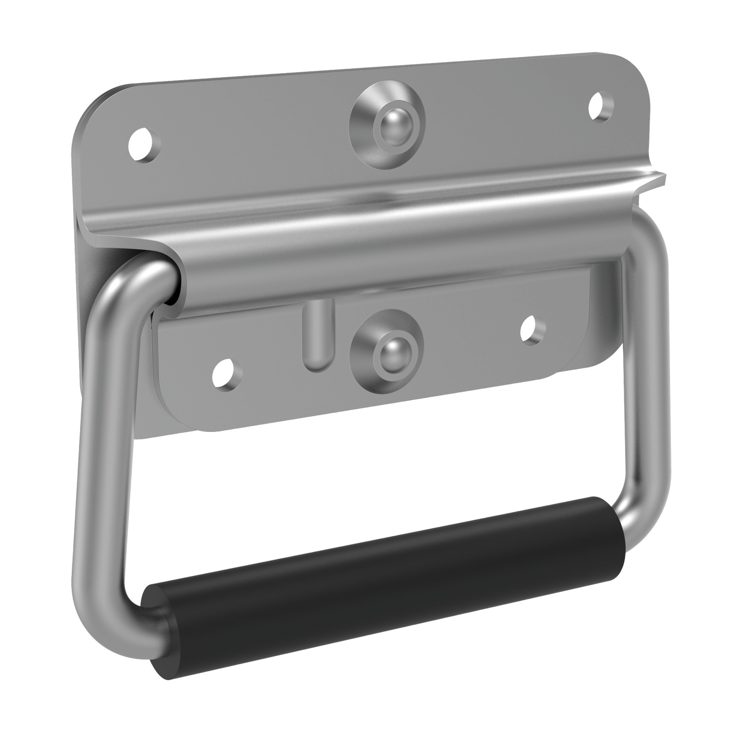 silver coloured trunk handle with black rubber handle cover